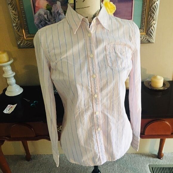 Tommy Hilfiger Pink Striped Button Down Blouse - Picture 2 of 9